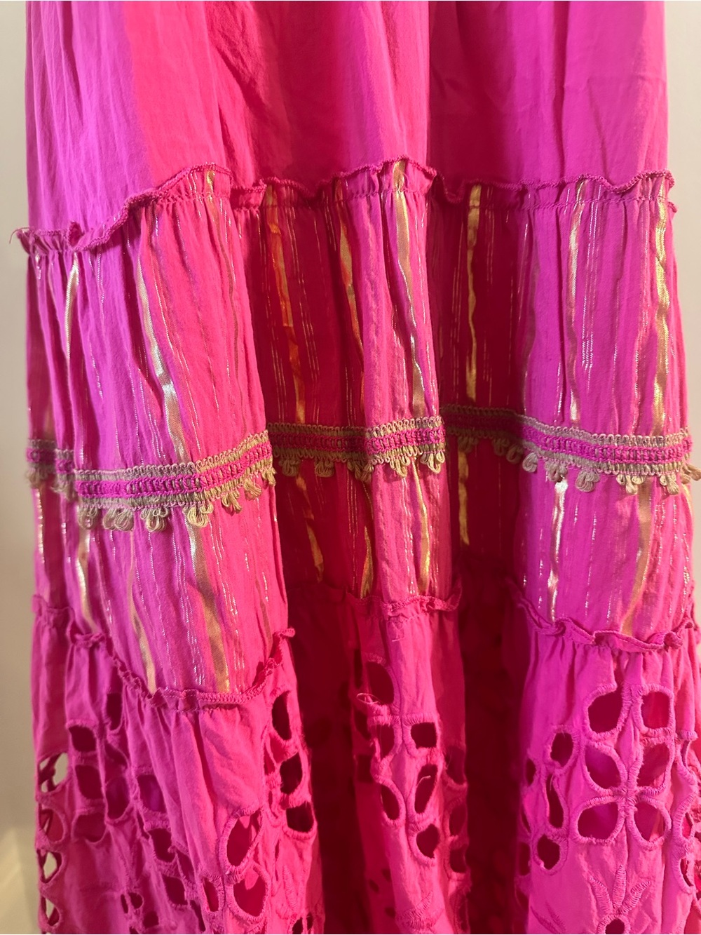 Farmers Market Fuchsia Embroidered Cotton Midi Dress | Size Large - Picture 4 of 10